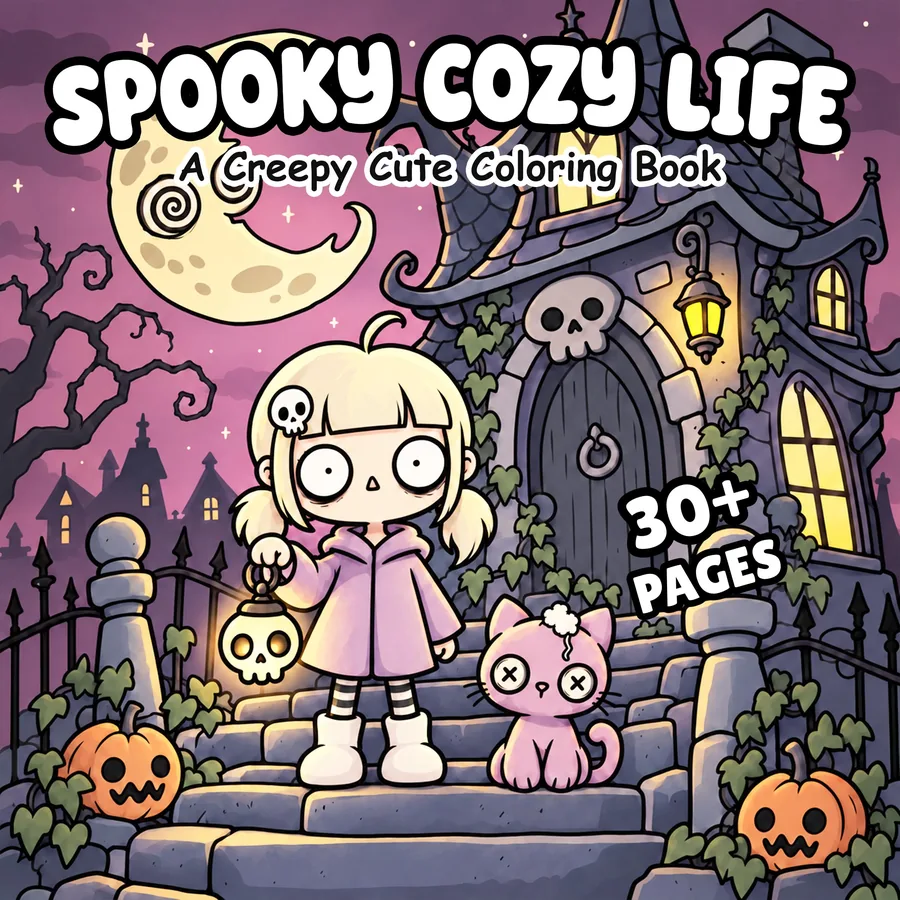 Spooky Cozy Life Coloring Book printable coloring book cover