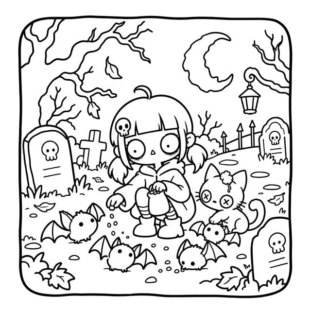 Spooky Cozy Life Coloring Book: free sample page 1 of 5
