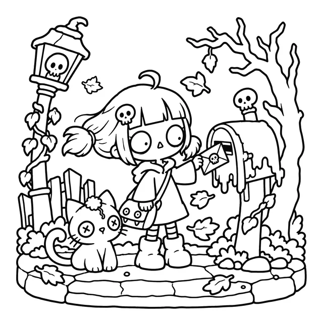 Spooky Cozy Life Coloring Book: free sample page 2 of 5