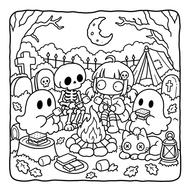 Spooky Cozy Life Coloring Book: free sample page 4 of 5