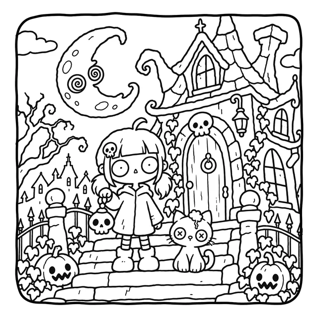Spooky Cozy Life Coloring Book: free sample page 5 of 5