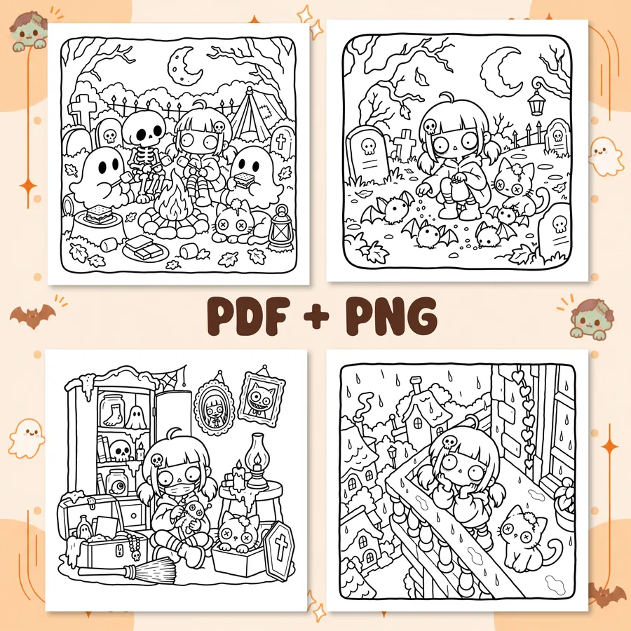 Spooky Cozy Life Coloring Book printable coloring book preview 2