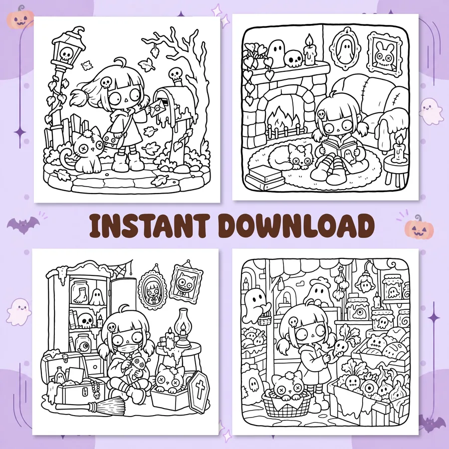 Spooky Cozy Life Coloring Book printable coloring book preview 3