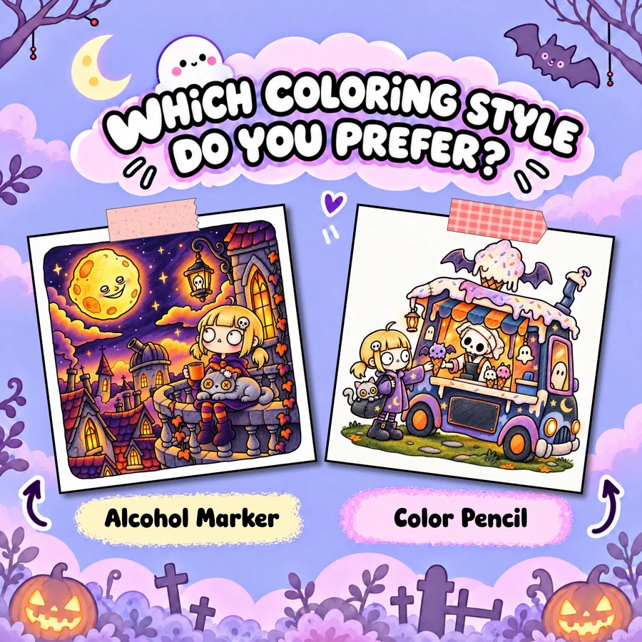 Spooky Cozy Life Coloring Book printable coloring book preview 1