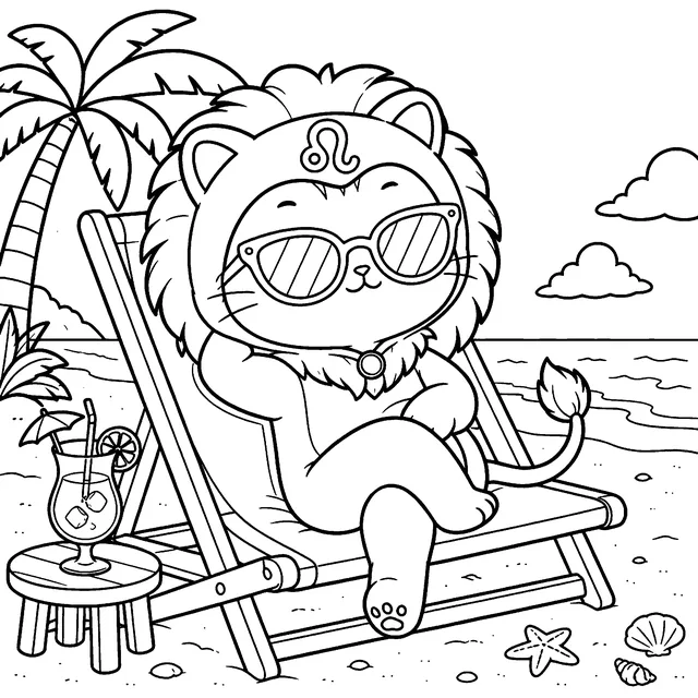 Printable Sunny Zodiac Coloring Book: free sample page 2 of 5