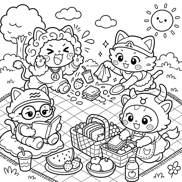 Printable Sunny Zodiac Coloring Book: free sample page 5 of 5